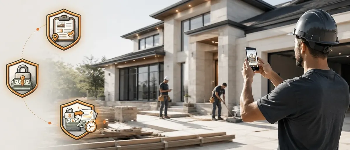 Contractor photographing finished work on a Utah jobsite to submit a draw for release