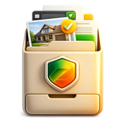 A file box holding the photos, receipts and approvals from the whole build
